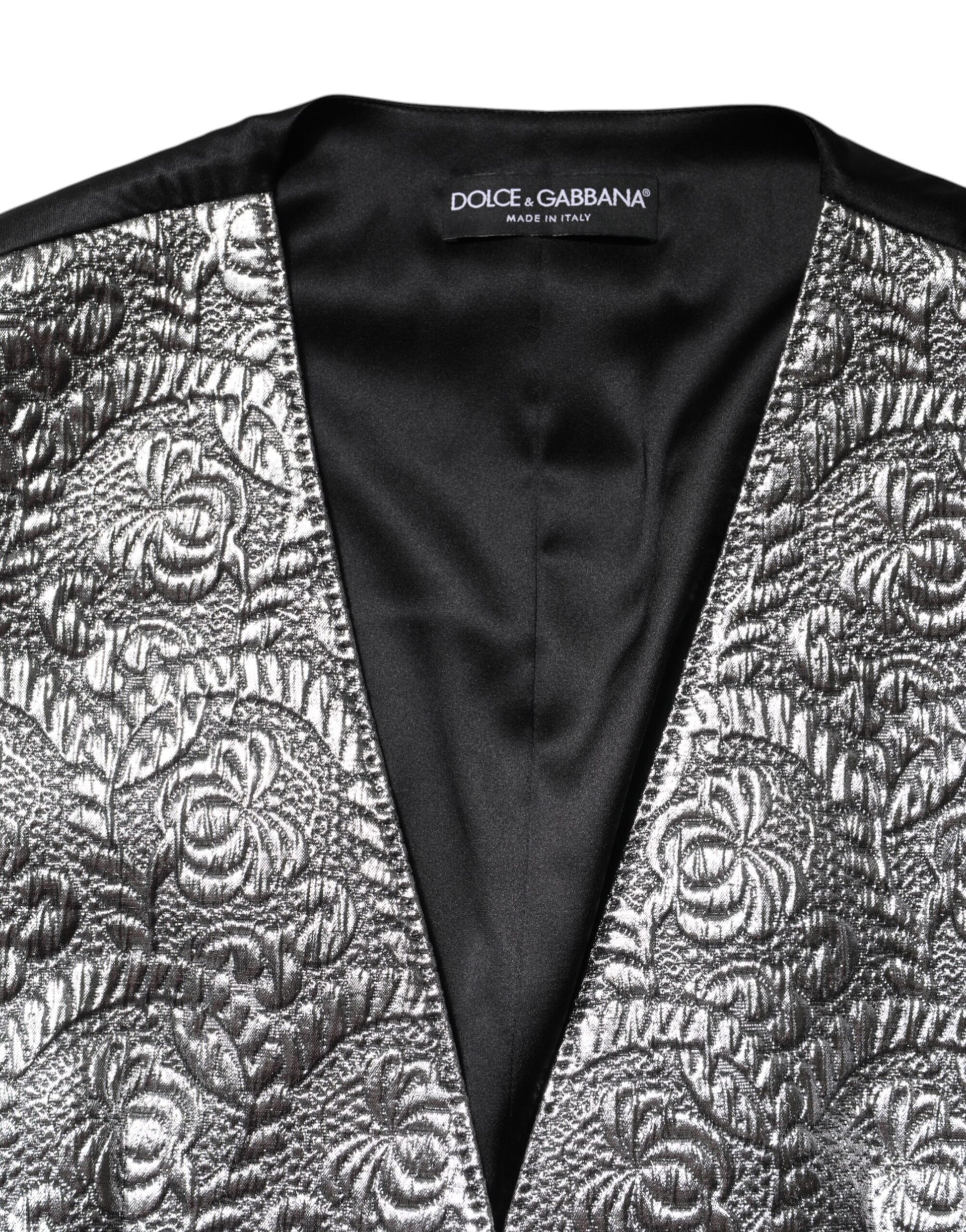 Dolce & Gabbana Silver Floral Jacquard Sleeveless Vest Top Dolce & Gabbana