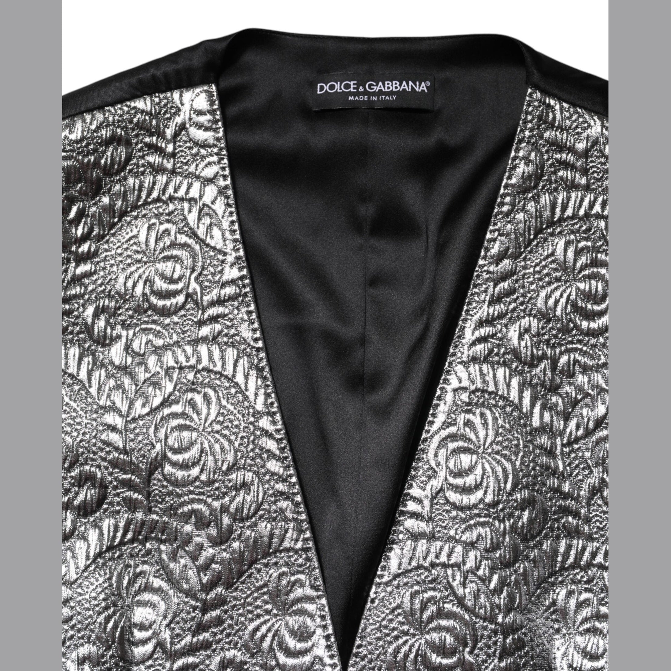 Dolce & Gabbana Silver Floral Jacquard Sleeveless Vest Top