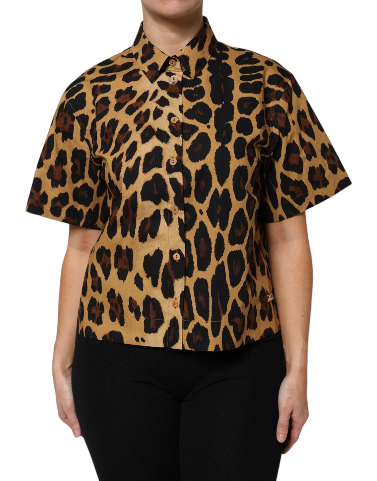 Dolce & Gabbana Brown Leopard Short Sleeve Collared Polo Top Dolce & Gabbana