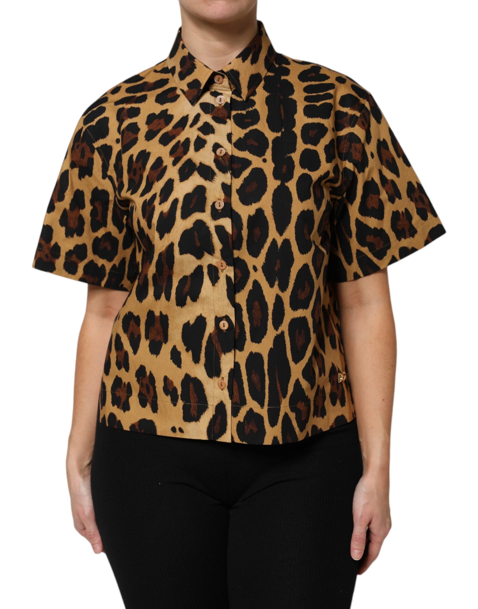 Dolce & Gabbana Brown Leopard Short Sleeve Collared Polo Top Dolce & Gabbana