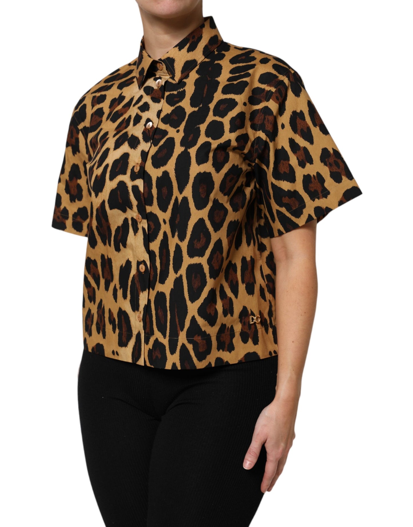 Dolce & Gabbana Brown Leopard Short Sleeve Collared Polo Top Dolce & Gabbana