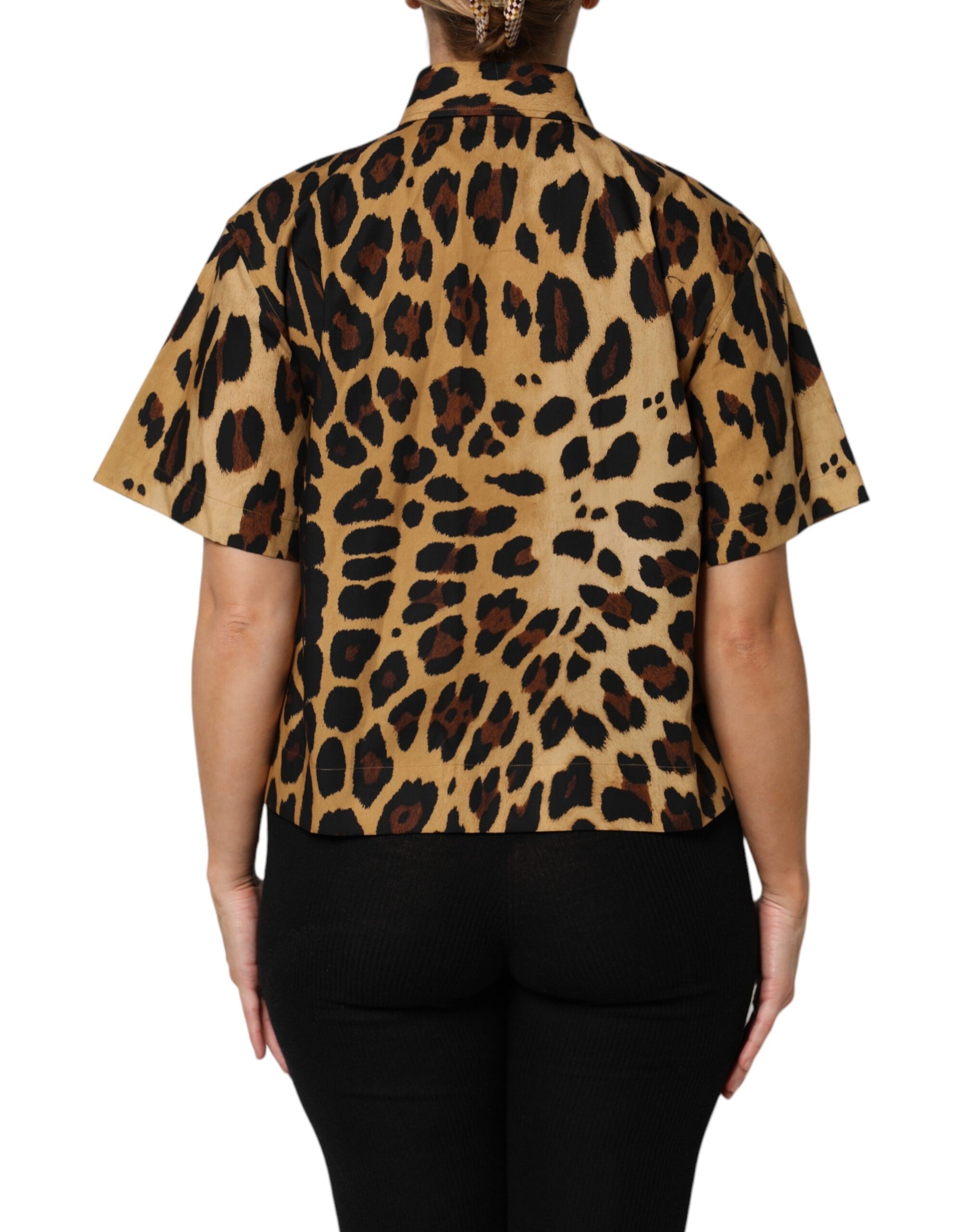 Dolce & Gabbana Brown Leopard Short Sleeve Collared Polo Top Dolce & Gabbana