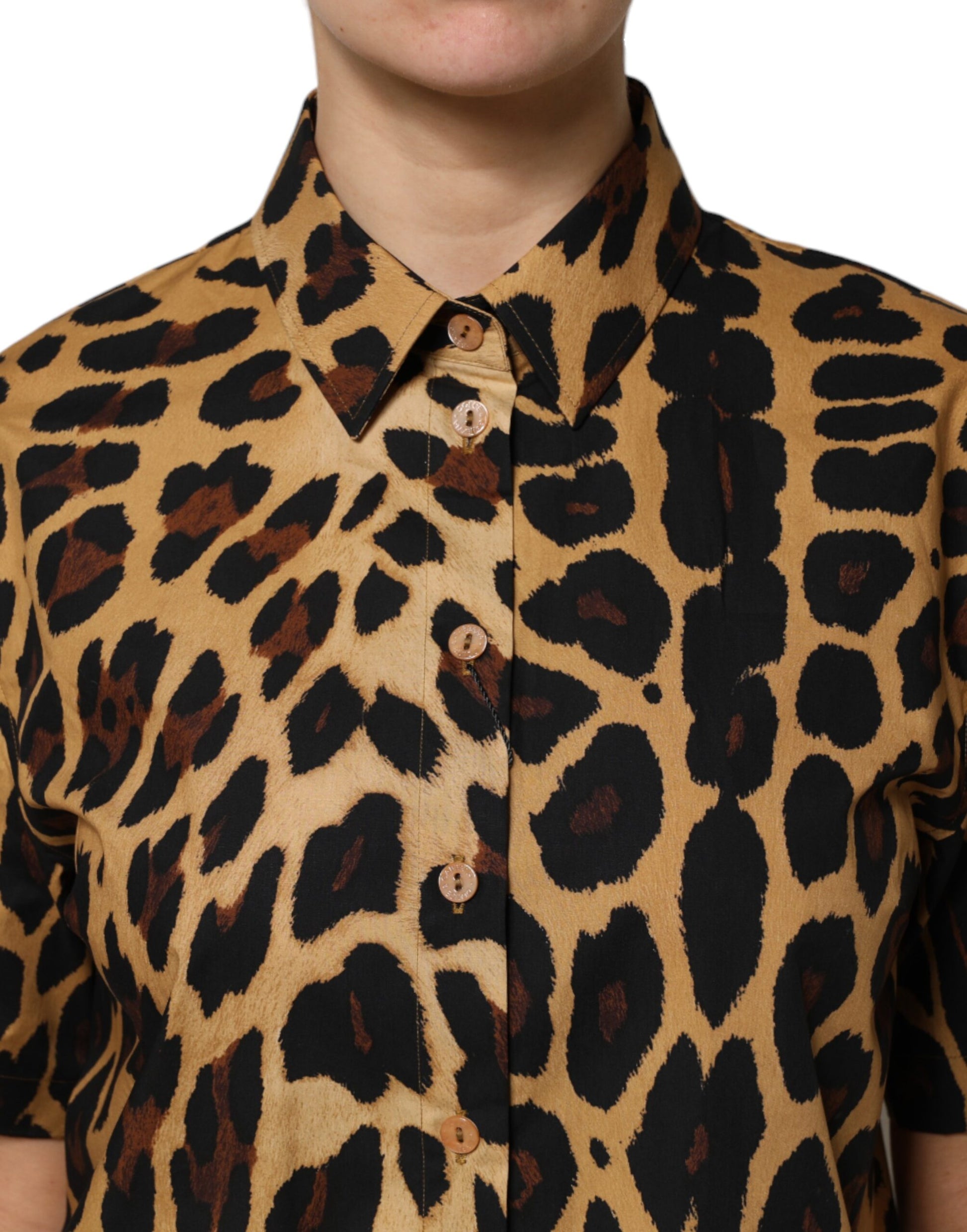 Dolce & Gabbana Brown Leopard Short Sleeve Collared Polo Top Dolce & Gabbana