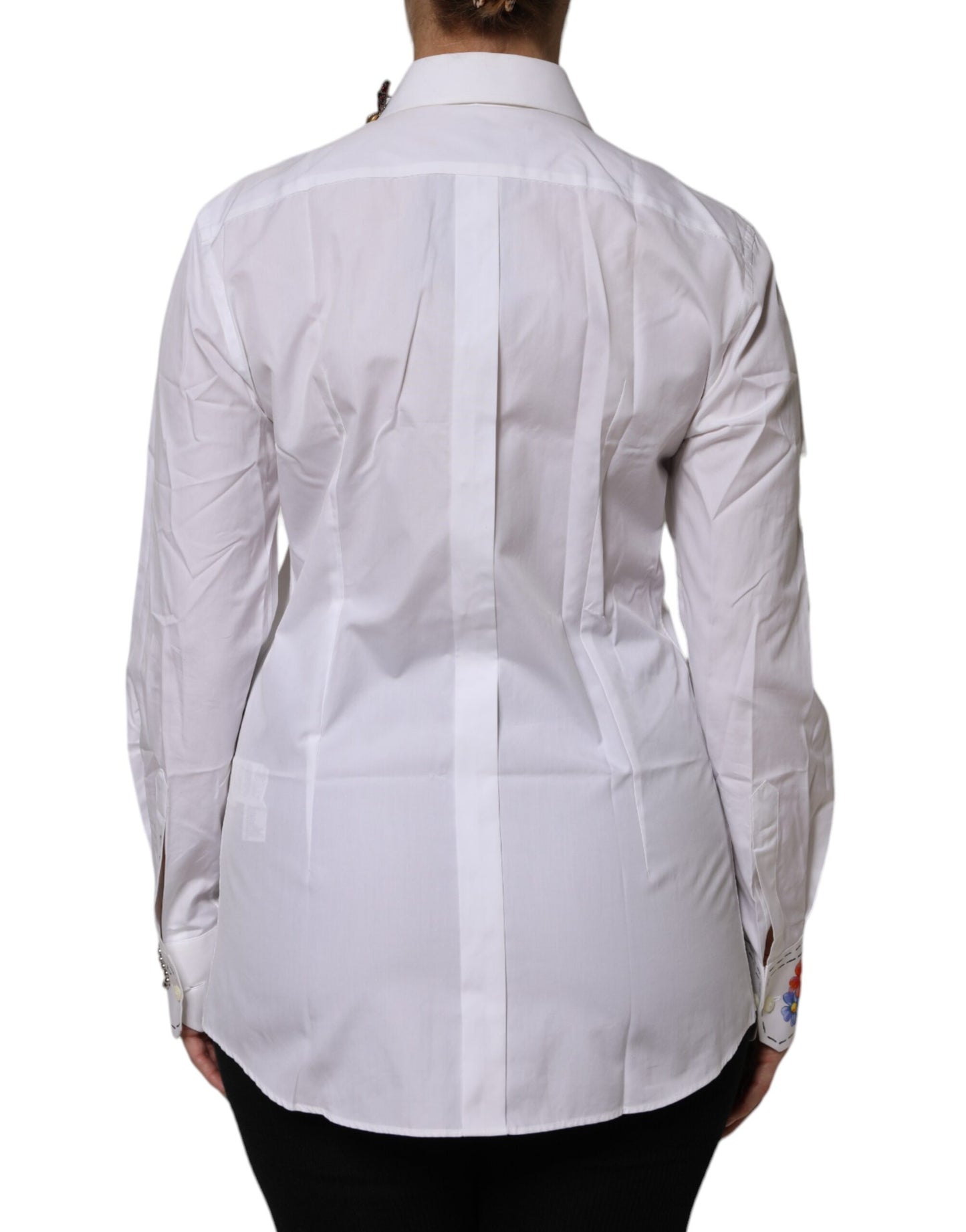 Dolce & Gabbana White Cotton Floral Embellished Shirt Top Dolce & Gabbana