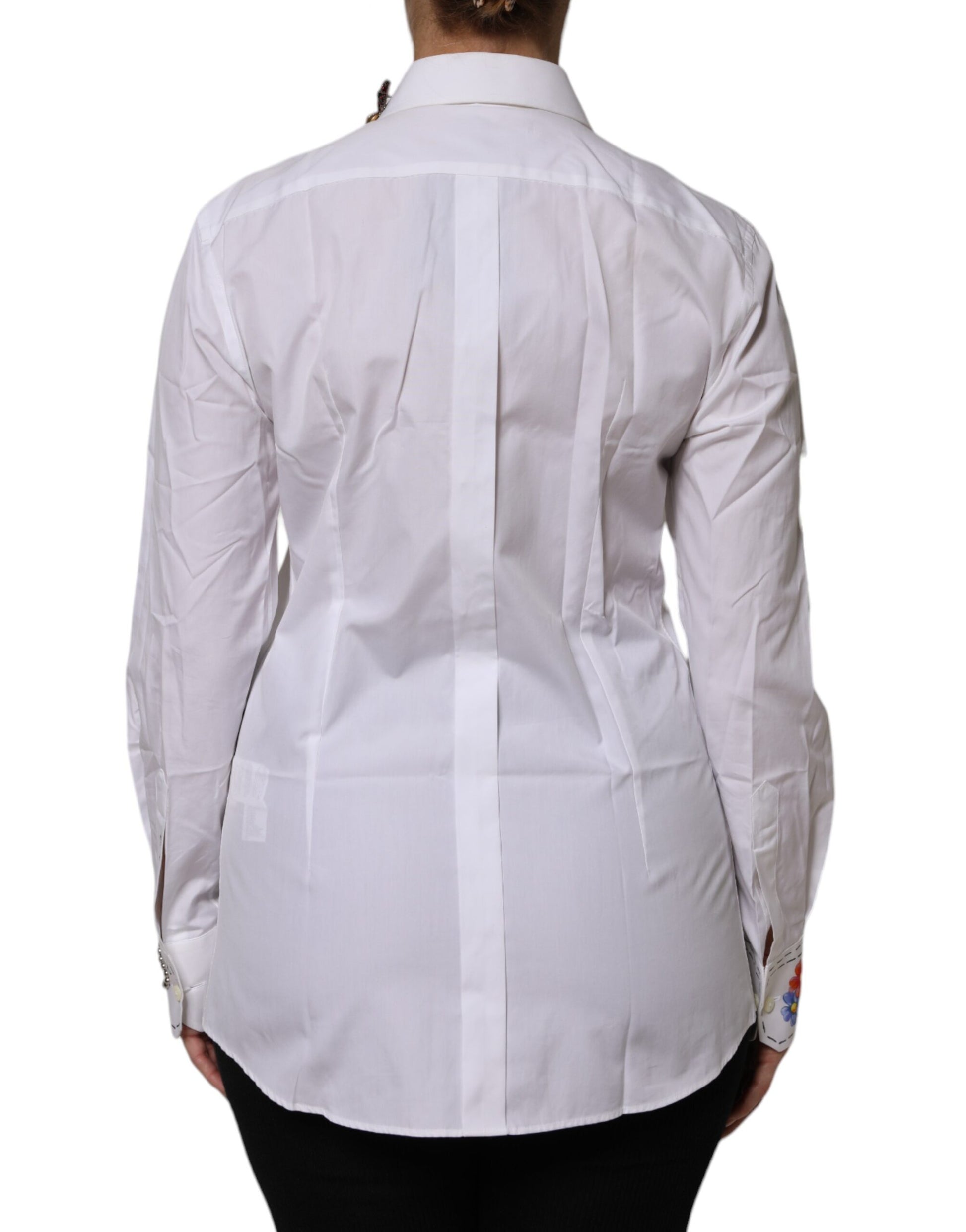 Dolce & Gabbana White Cotton Floral Embellished Shirt Top Dolce & Gabbana