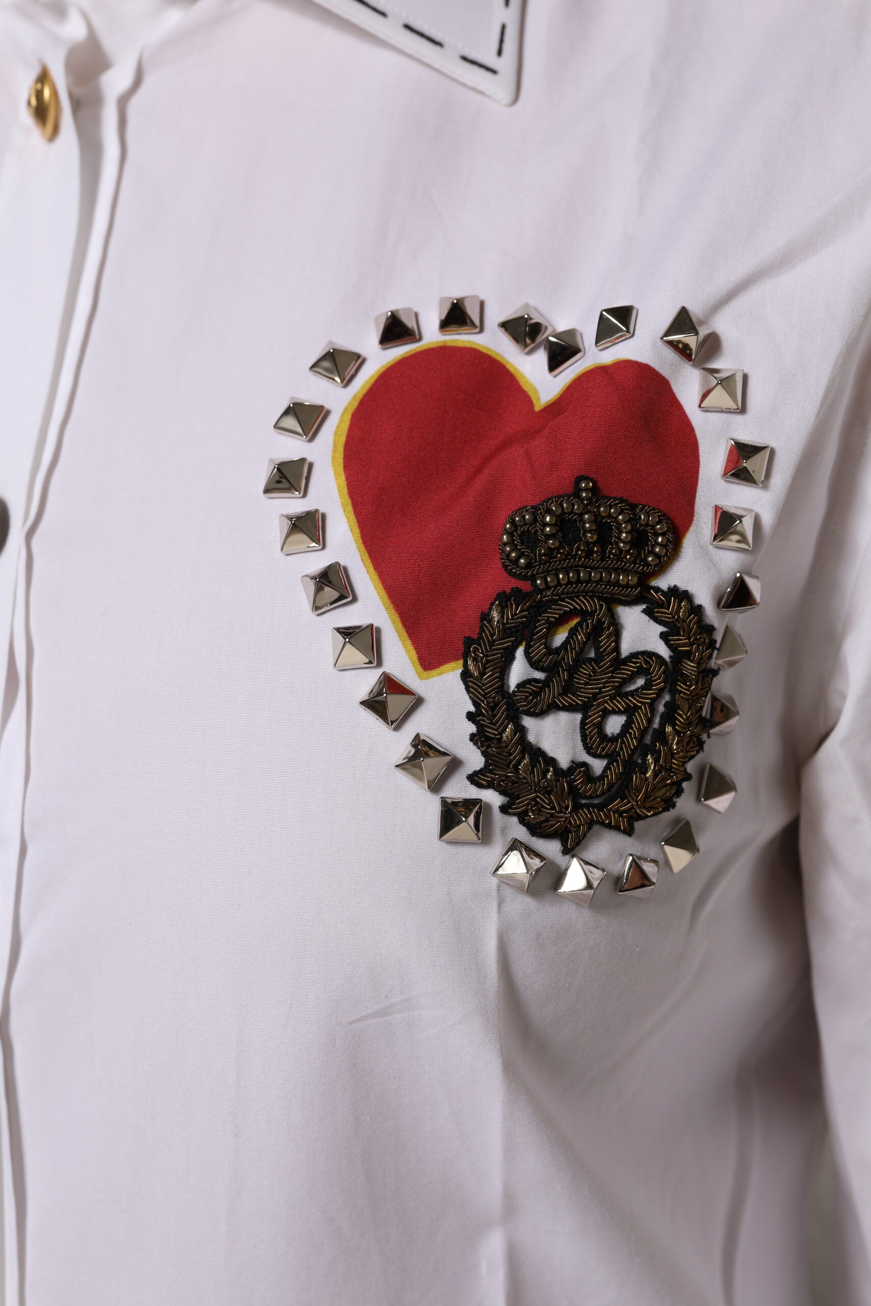 Dolce & Gabbana White Cotton Floral Embellished Shirt Top Dolce & Gabbana