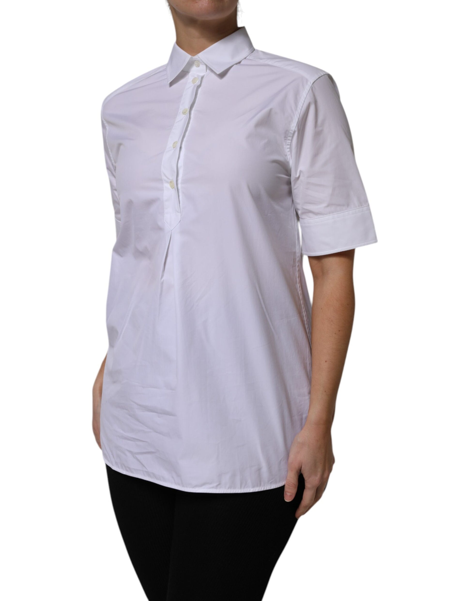 Dolce & Gabbana White Cotton Short Sleeves Collared Polo Top Dolce & Gabbana