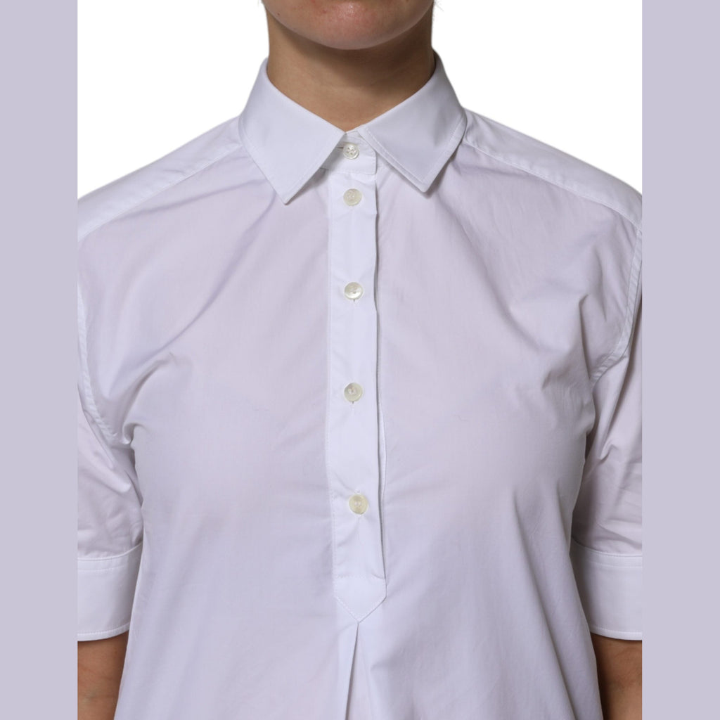 Dolce & Gabbana White Cotton Short Sleeves Collared Polo Top