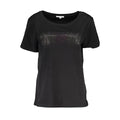 Black cotton women's T-shirt by Patrizia Pepe with a simple crew neckline and soft, comfortable fabric.