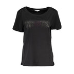 Black cotton women's T-shirt by Patrizia Pepe with a simple crew neckline and soft, comfortable fabric.