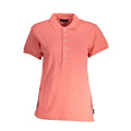Pink organic cotton women’s polo shirt by North Sails, featuring a classic collar and short sleeves.