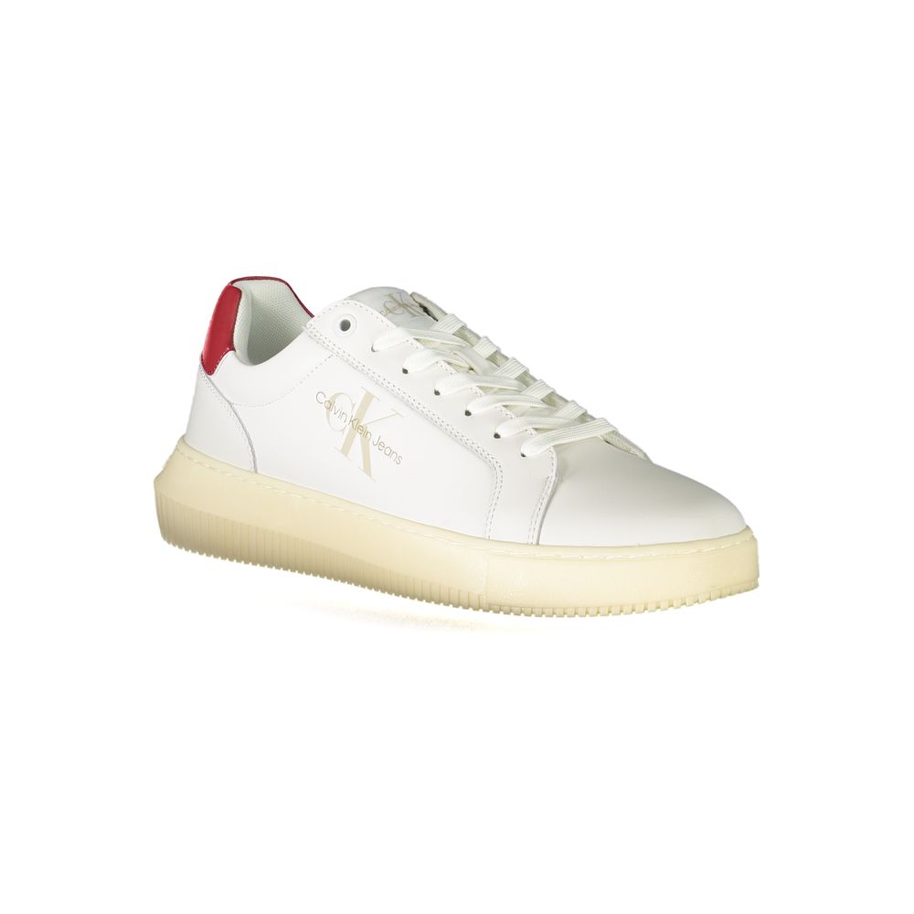 Calvin Klein Bianco leather men's sneaker with white design, rounded toe, and lace-up closure.