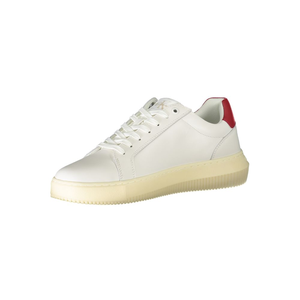 Calvin Klein Bianco leather men's sneaker with white design, laces, and sleek style for casual wear.