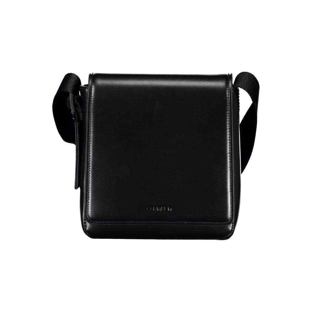 Calvin Klein black polyester men's shoulder bag with adjustable strap and sleek design, suitable for everyday use.