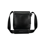 Calvin Klein black polyester men's shoulder bag with adjustable strap and sleek design, suitable for casual or professional use.