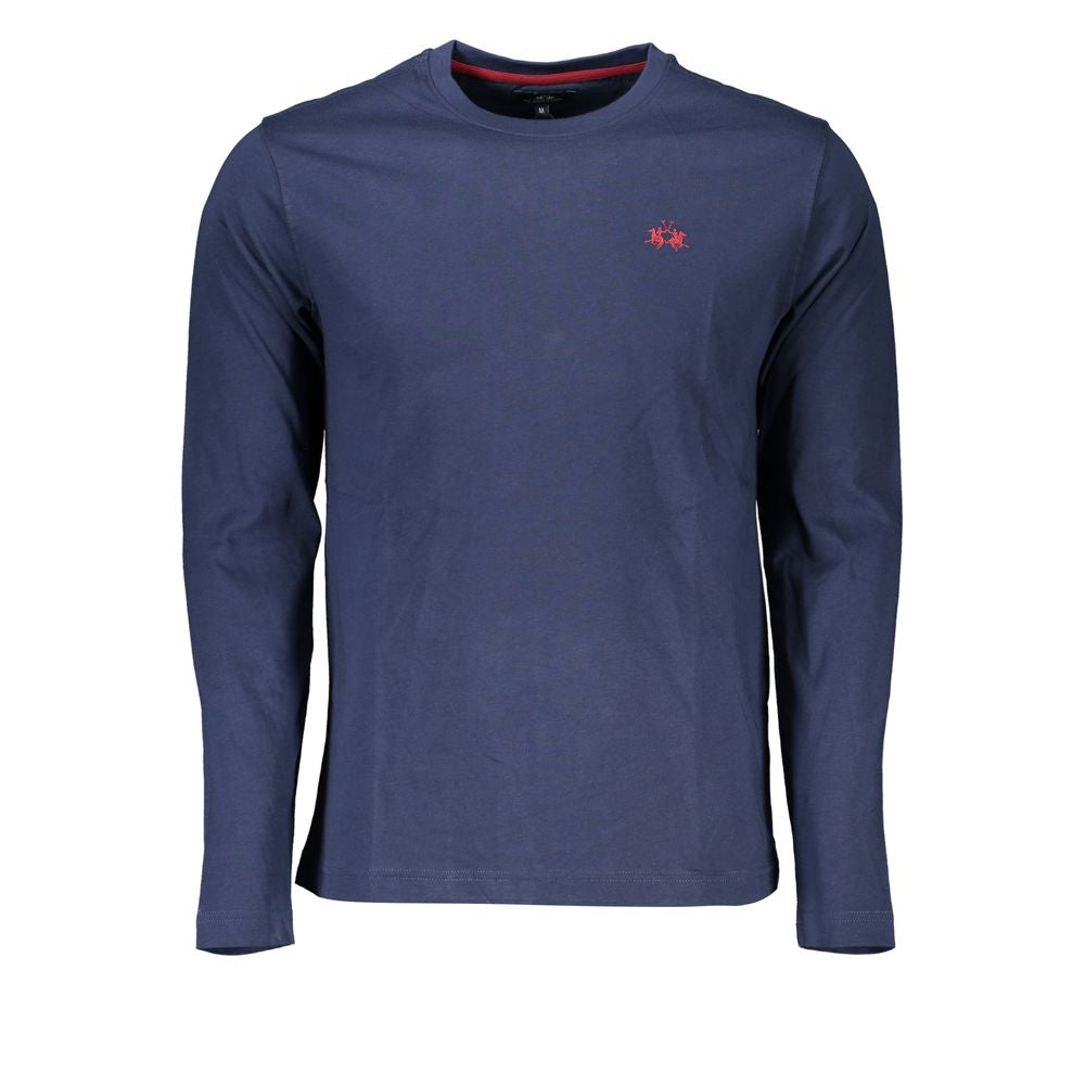 La Martina Regal Blue crew neck embroidered tee with logo and detailed stitching, casual style perfect for everyday wear