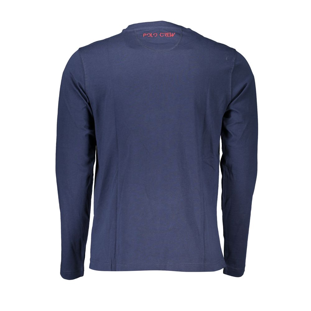 La Martina Regal Blue crew neck embroidered T-shirt with logo detail, casual style, and blue fabric.