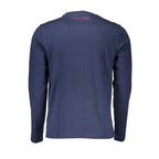 La Martina Regal Blue crew neck embroidered T-shirt with logo detail, casual style, and blue fabric.