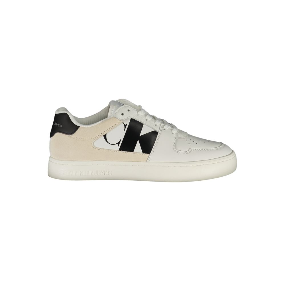 Calvin Klein Bianco men's polyurethane sneakers with white laces and sporty design, front view showing stylish casual footwear