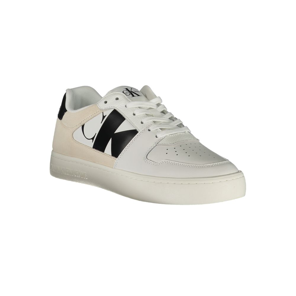 Calvin Klein Bianco men's polyurethane sneaker with white design and sporty laces, casual footwear for everyday wear.