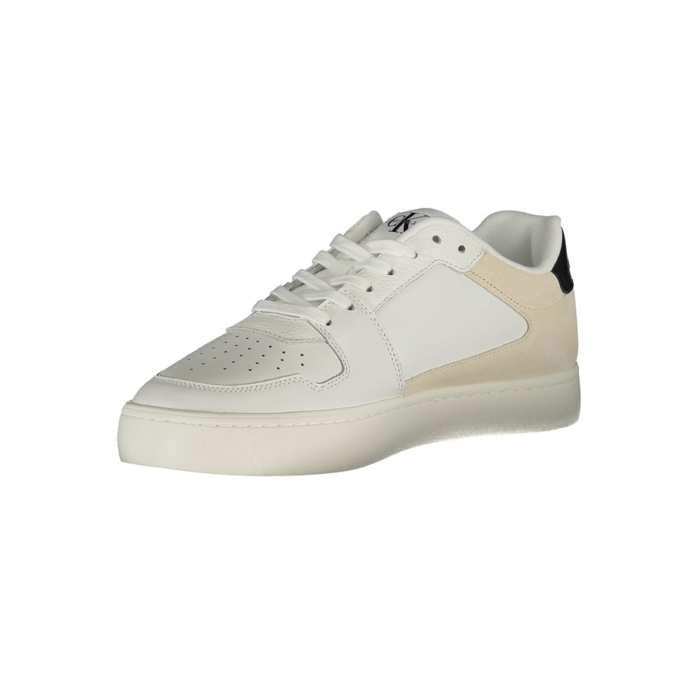 Calvin Klein Bianco men's polyurethane sneakers with white uppers and rubber soles, casual athletic footwear.