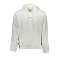 Calvin Klein white cotton men's sweater displayed on a hanger, showcasing a classic crew neck design and soft fabric texture.