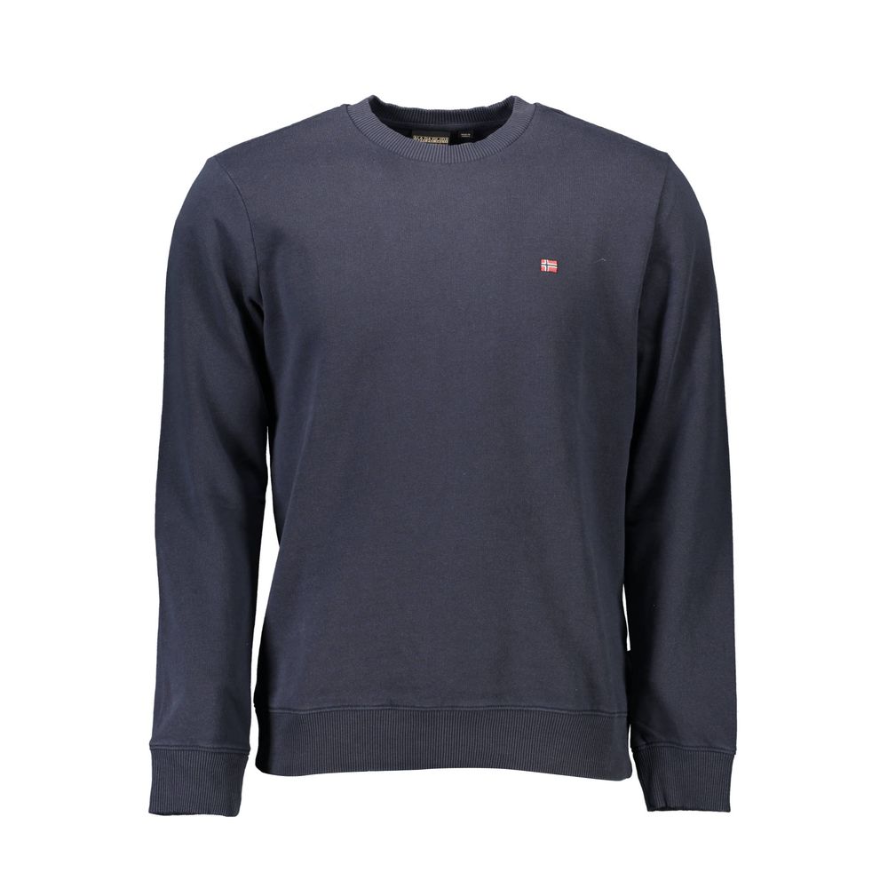 Blue cotton men's sweatshirt by Napapijri featuring a classic crewneck and relaxed fit.