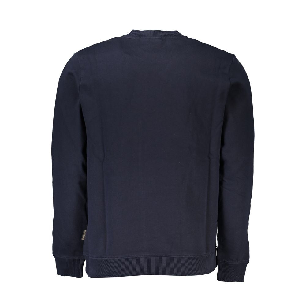 Napapijri blue cotton men's sweatshirt with long sleeves and crew neck, casual fit, displayed on a plain background.
