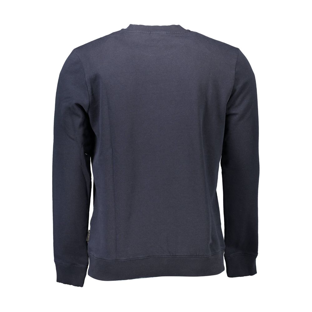 Napapijri blue cotton men's sweatshirt with crew neck and long sleeves, casual fit, front logo detail.