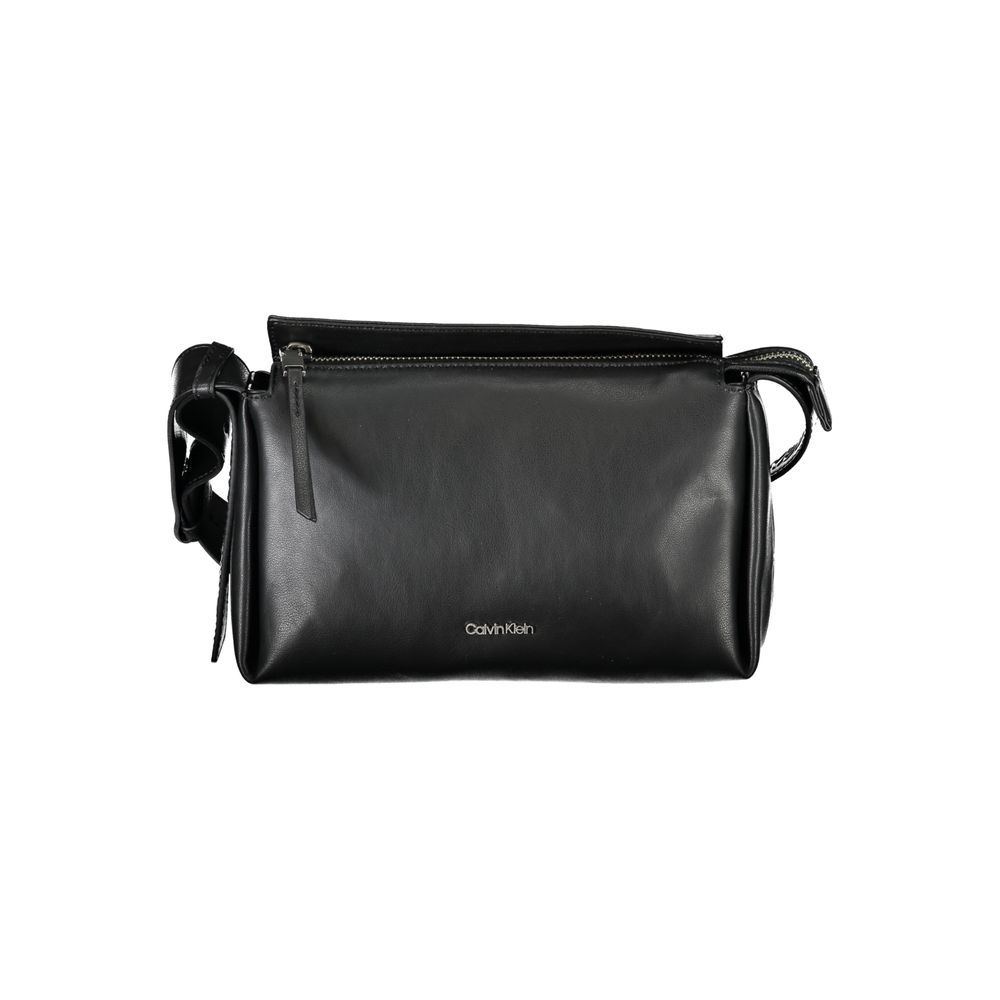 Calvin Klein black polyester women's shoulder bag with adjustable strap and sleek design, ideal for casual or professional use.