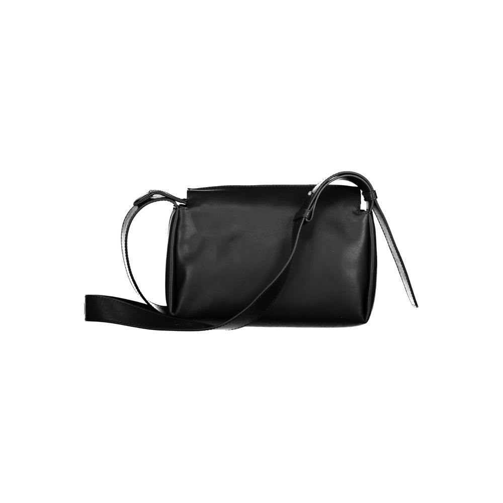 Black Calvin Klein polyester women’s shoulder bag with sleek design and adjustable strap, perfect for everyday use.