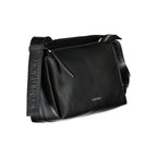 Calvin Klein black polyester women's shoulder bag with sleek design and adjustable strap, featuring minimalist style and logo detail.