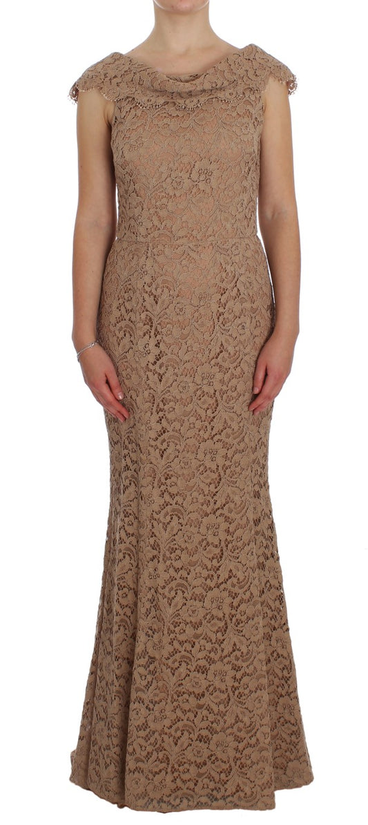 Dolce & Gabbana Pink Floral Lace Full Length Sheath Dress Dolce & Gabbana