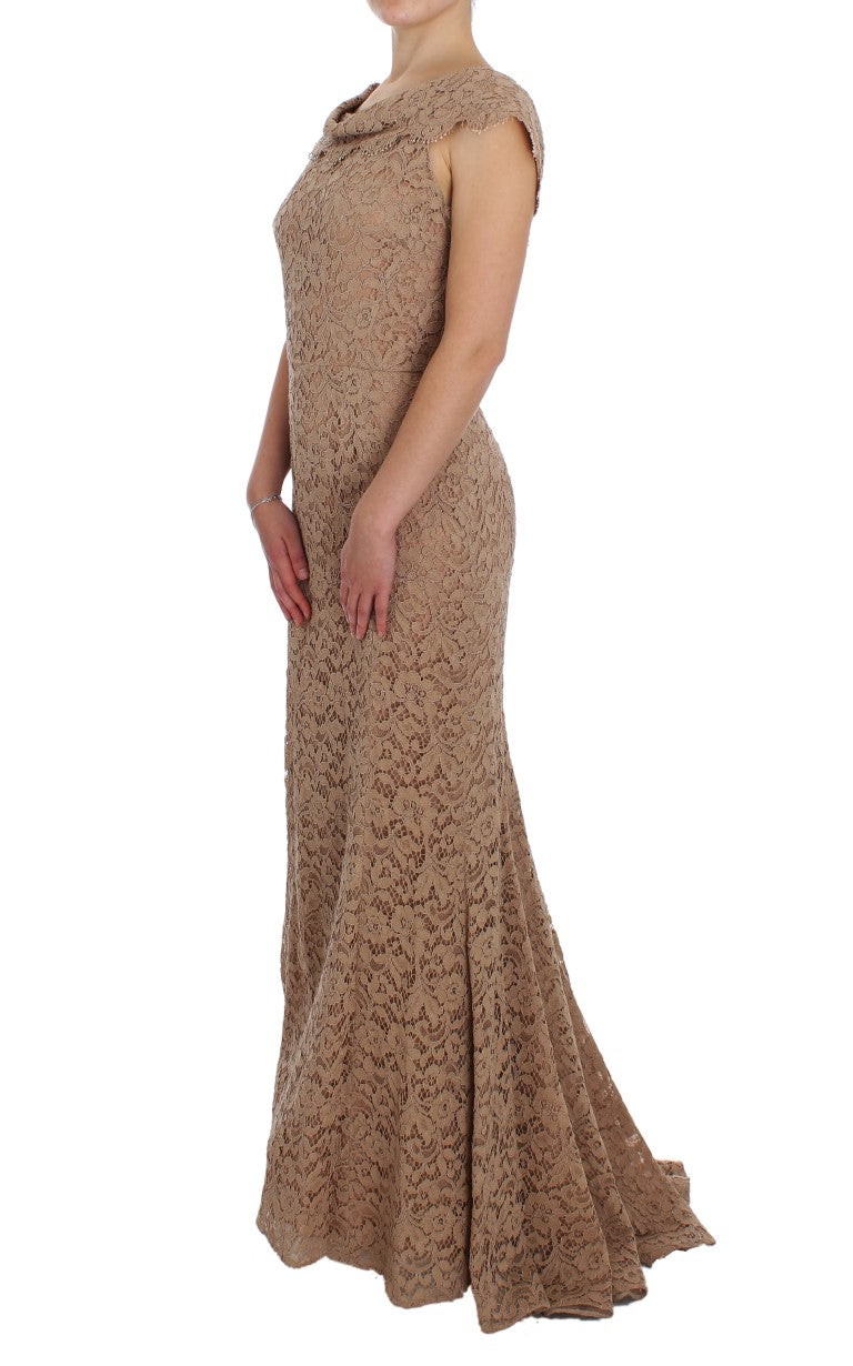 Dolce & Gabbana Pink Floral Lace Full Length Sheath Dress Dolce & Gabbana