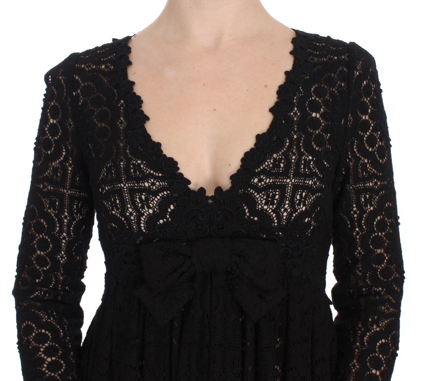 Dolce & Gabbana Black Ricamo Knitted Full Length Maxi Dress Dolce & Gabbana