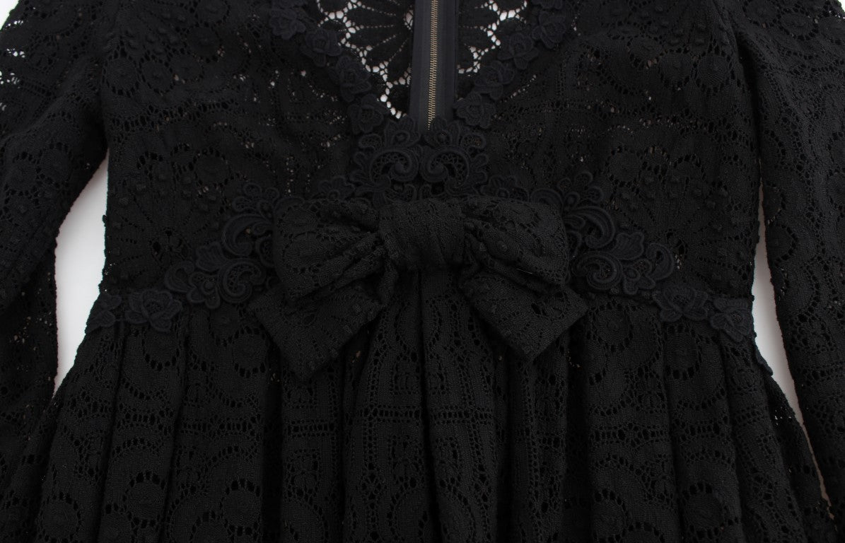 Dolce & Gabbana Black Ricamo Knitted Full Length Maxi Dress Dolce & Gabbana