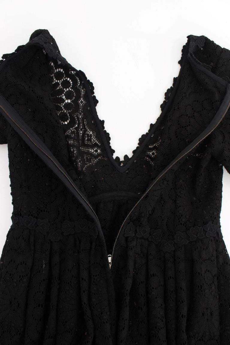Dolce & Gabbana Black Ricamo Knitted Full Length Maxi Dress Dolce & Gabbana