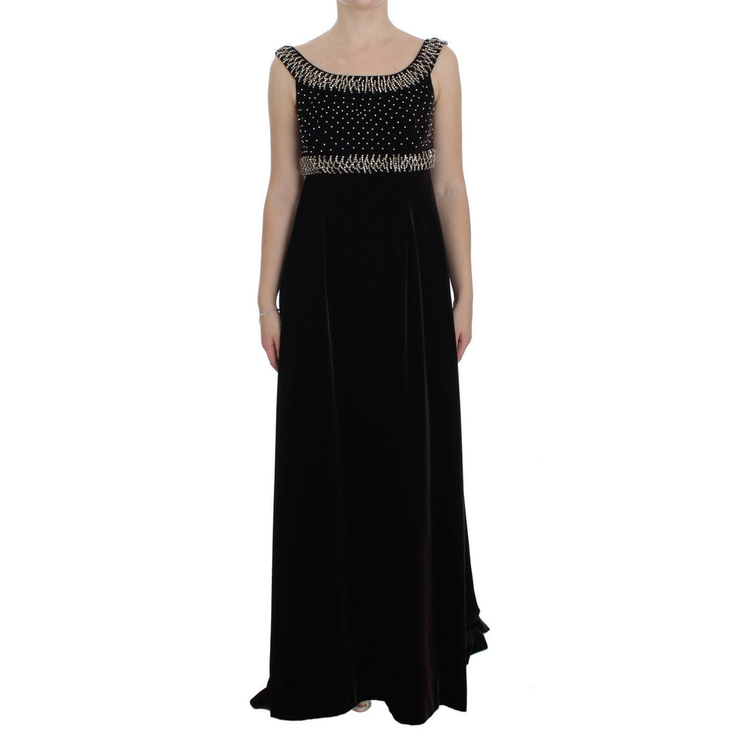 Dolce & Gabbana Brown Velvet Crystal Sheath Gown Dress
