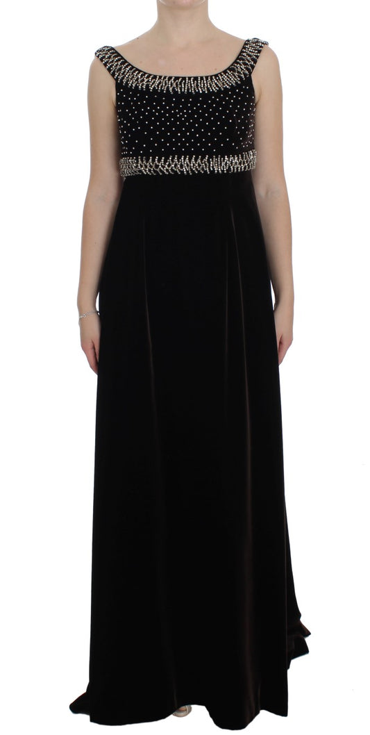Dolce & Gabbana Brown Velvet Crystal Sheath Gown Dress Dolce & Gabbana