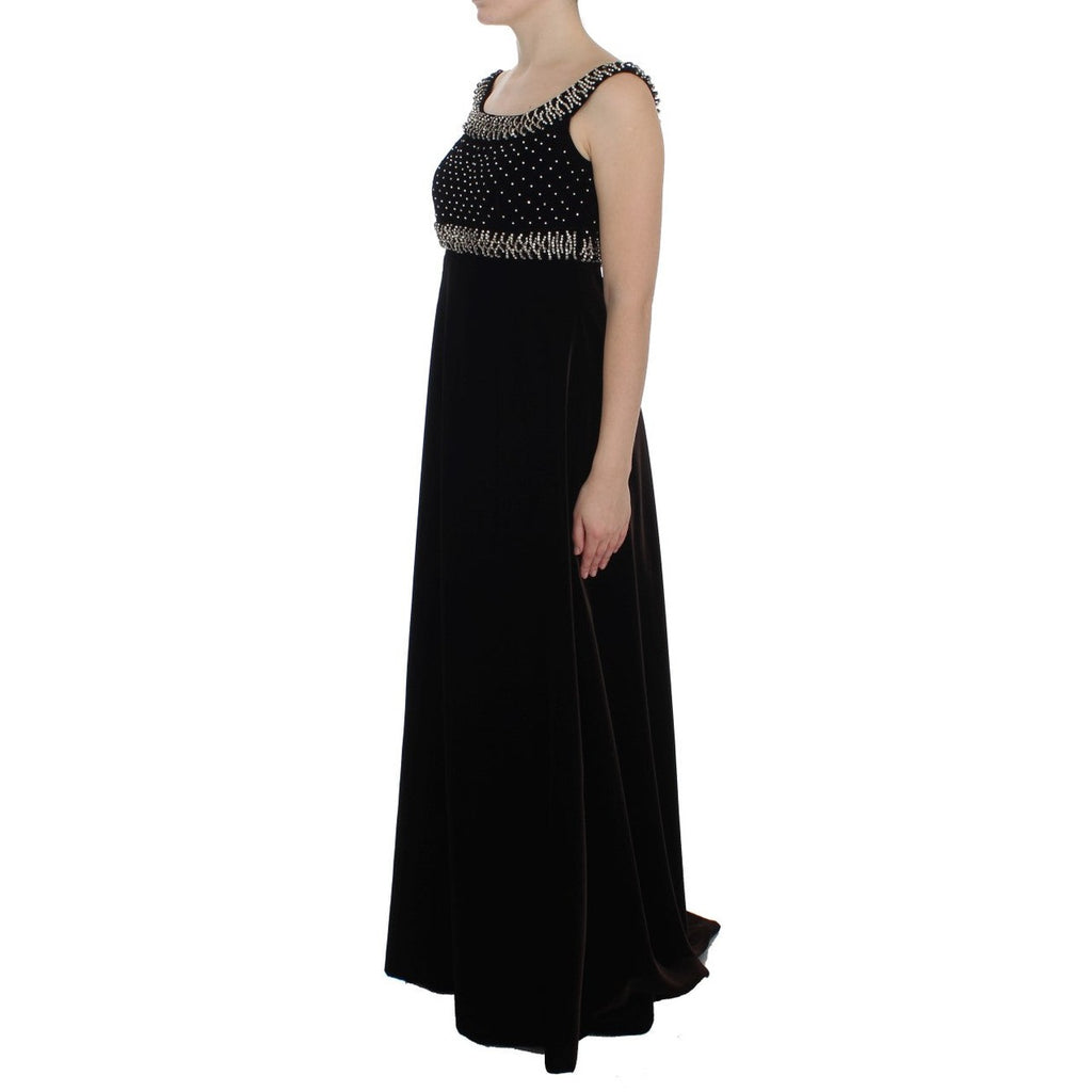 Dolce & Gabbana Brown Velvet Crystal Sheath Gown Dress