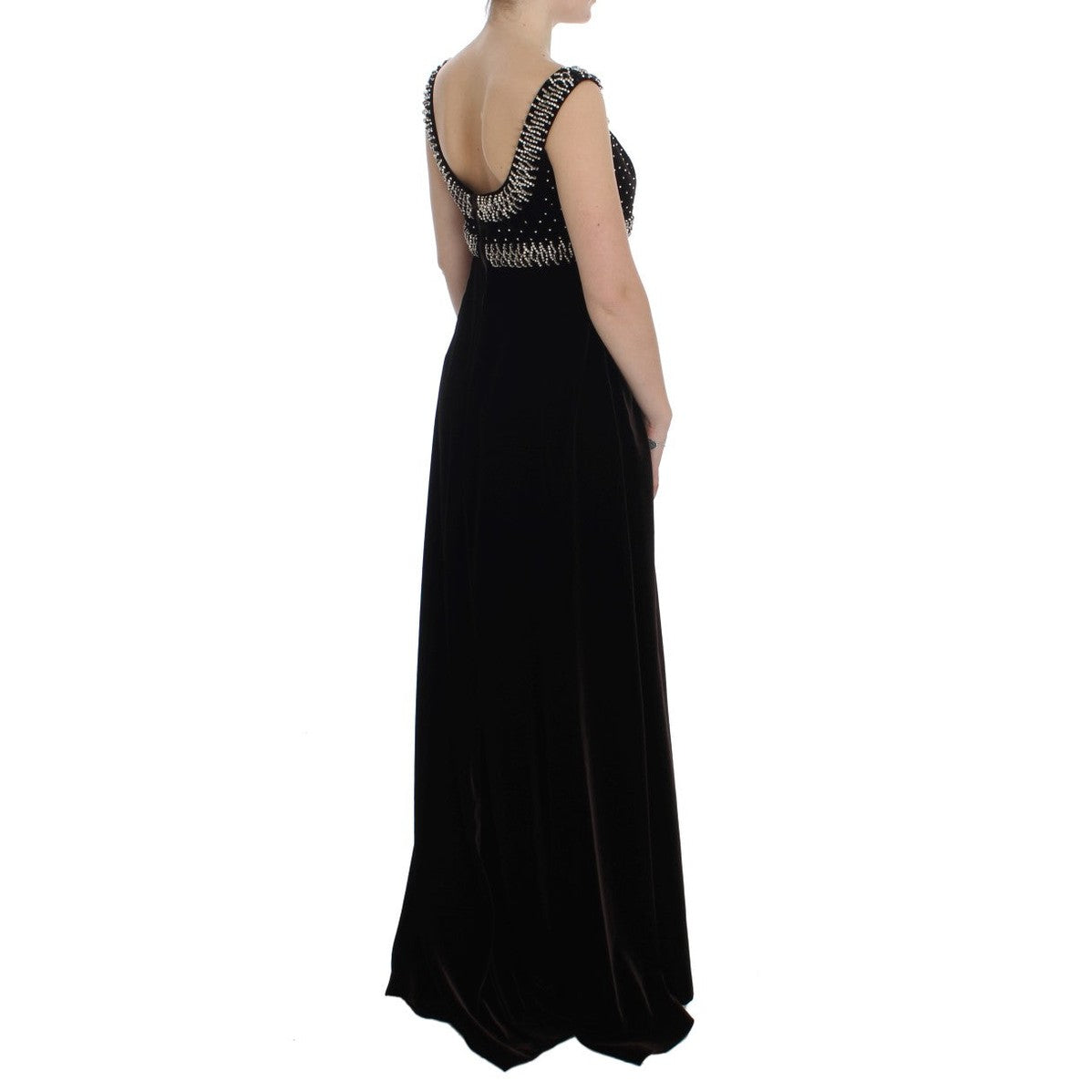 Dolce & Gabbana Brown Velvet Crystal Sheath Gown Dress