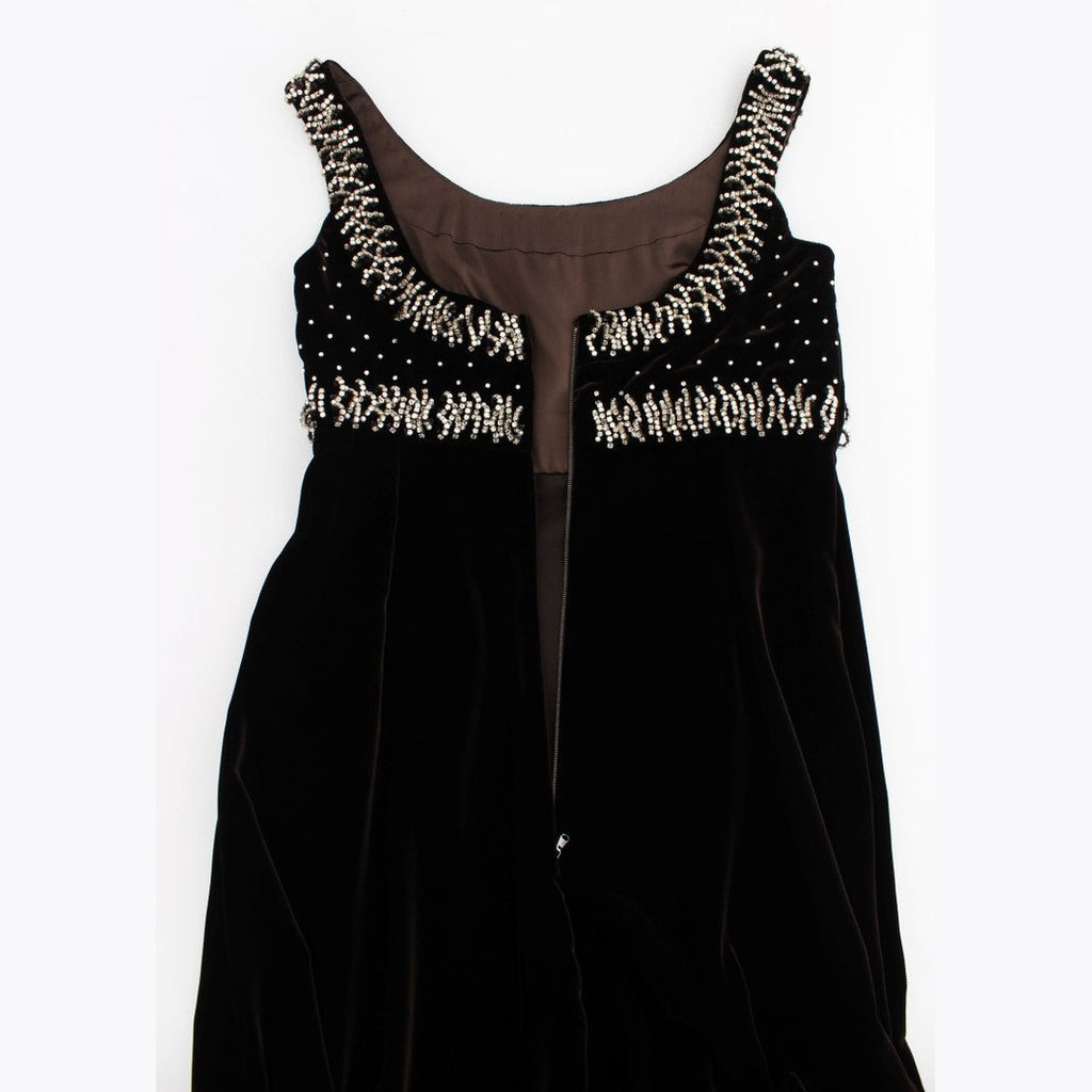 Dolce & Gabbana Brown Velvet Crystal Sheath Gown Dress