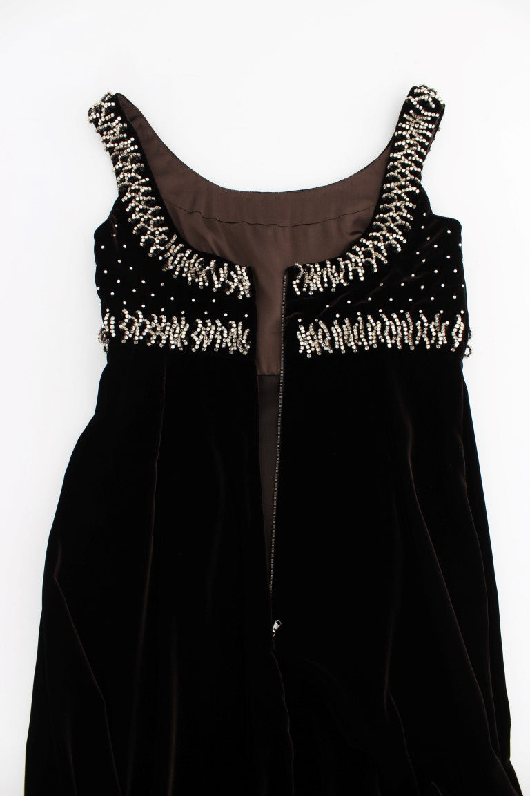 Dolce & Gabbana Brown Velvet Crystal Sheath Gown Dress Dolce & Gabbana