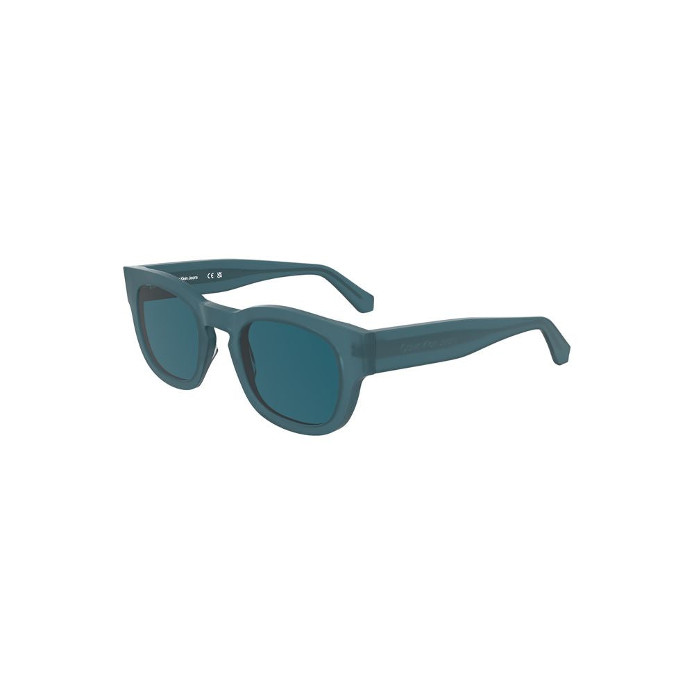 Calvin Klein blue acetate women's sunglasses with rounded frames and polarized lenses, stylish and UV protective.