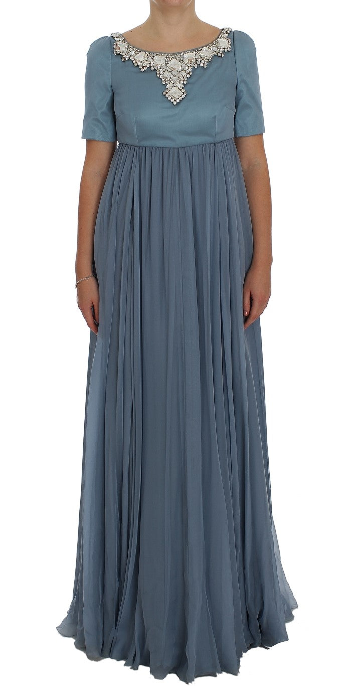 Dolce & Gabbana Blue Silk Crystal Sheath Gown Ball Dress Dolce & Gabbana