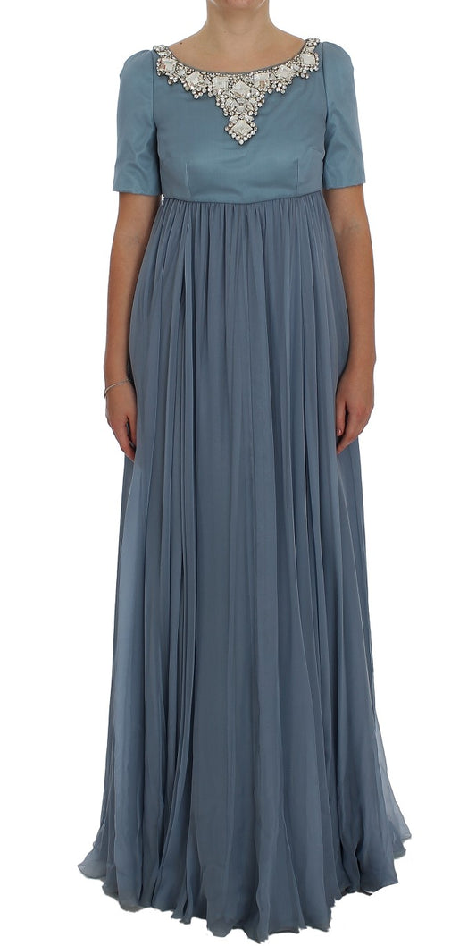 Dolce & Gabbana Blue Silk Crystal Sheath Gown Ball Dress Dolce & Gabbana