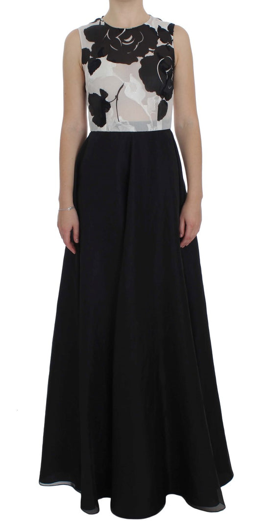 Dolce & Gabbana Black White Floral Silk Sheath Gown Dress Dolce & Gabbana