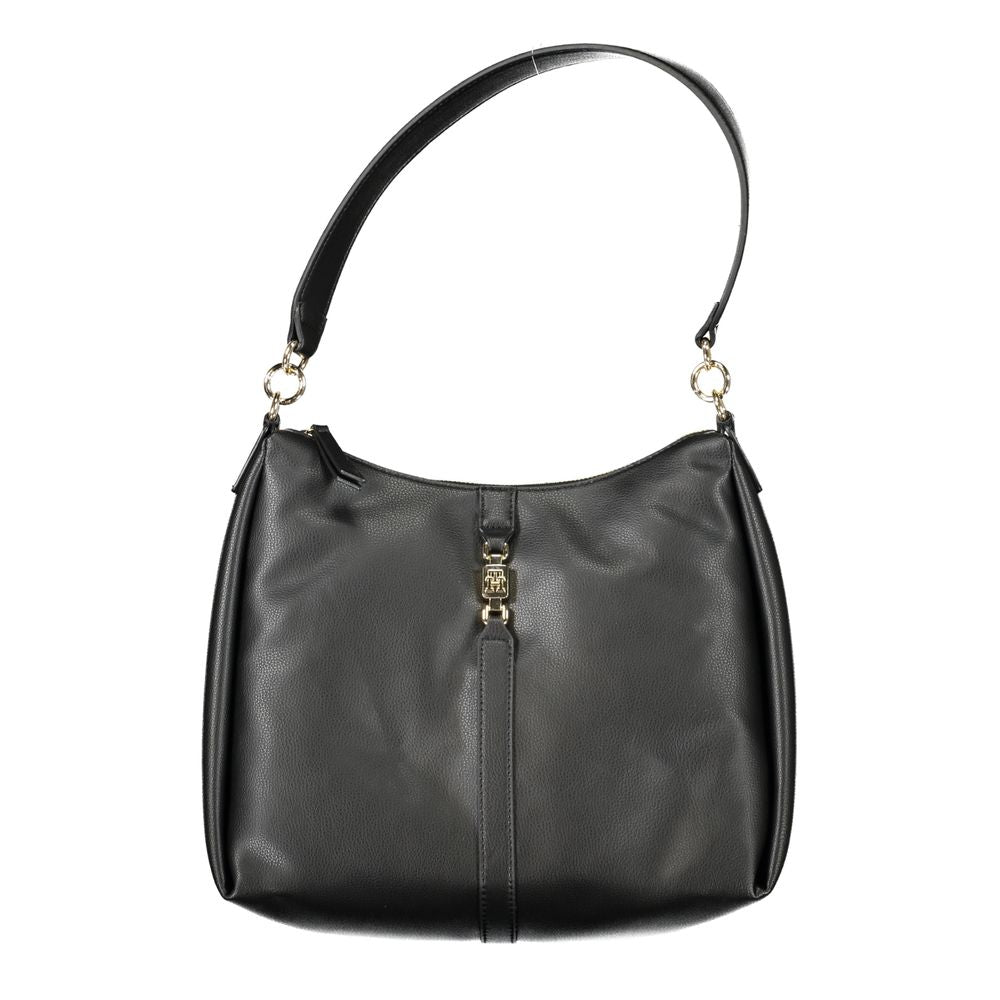 Black polyester Tommy Hilfiger women's shoulder bag with sleek design and adjustable strap, suitable for casual and everyday use.