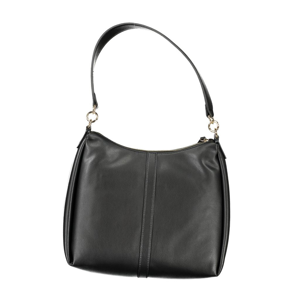 Black polyester women’s shoulder bag by Tommy Hilfiger with sleek design and adjustable strap.