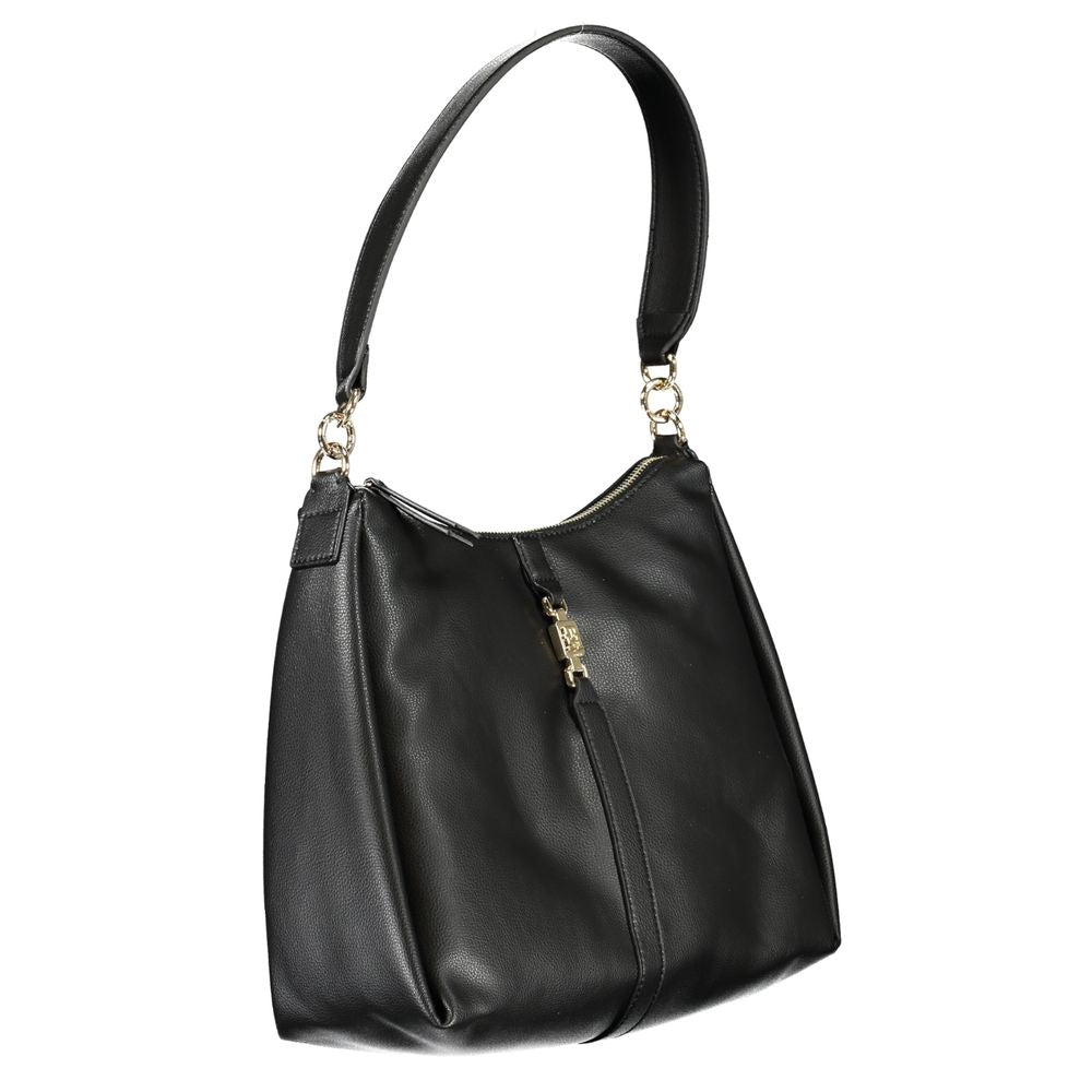 Black polyester Tommy Hilfiger women's shoulder bag with adjustable strap and subtle logo detail.